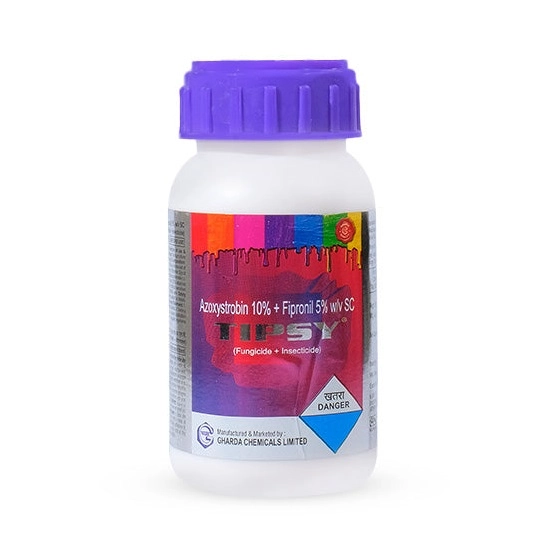 tipsy gharda fungicide + insecticide (azoxystrobin 10% + fipronil 5% ww sc) control both diseases & pests